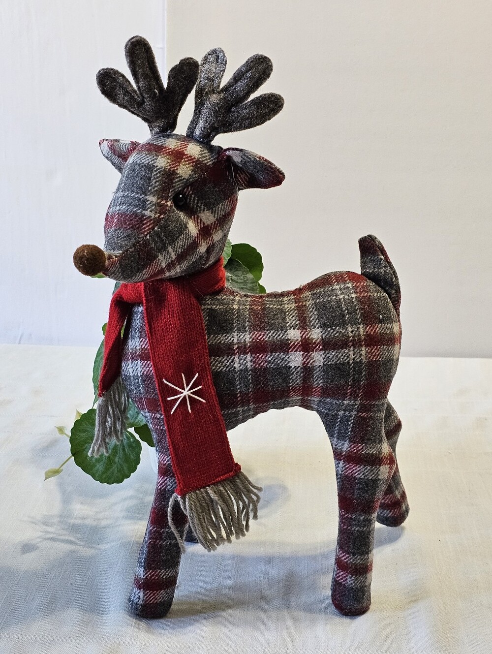 Koppers Plaid Reindeer Christmas Decor Red Scarf Standing Deer